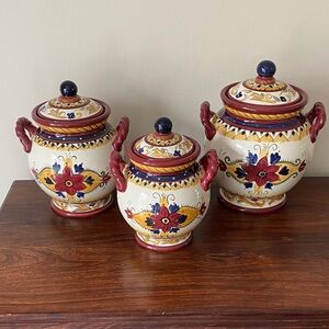 Dario Farrucci • Canister Set • Hand-painted • 3 Canisters 8.5” - 11”